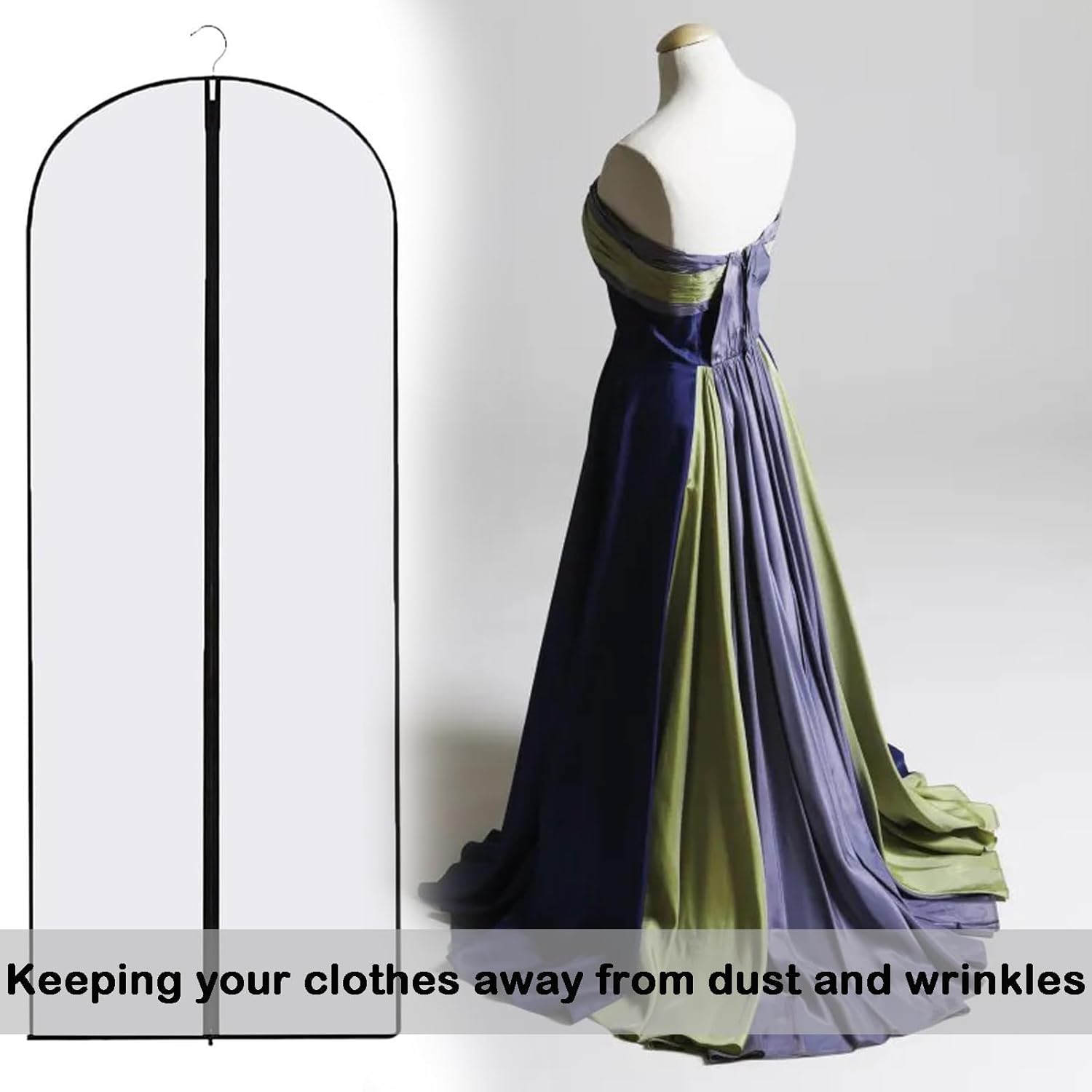2PCS Dress Bags Covers Long Garment Covers Bag Dress Bag Long Dress Bags Covers Translucent with Zip Waterproof Dustproof Dress Covers Garment Bags Full Length(60 * 140cm)