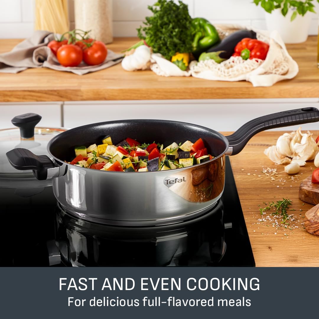 Tefal Comfort Max 20cm Stainless Steel Frying Pan – Durable Non-Stick Pan with Thermo-Spot Heat Indicator, Induction Compatible Base, Comfortable Grip Handle, G7260244
