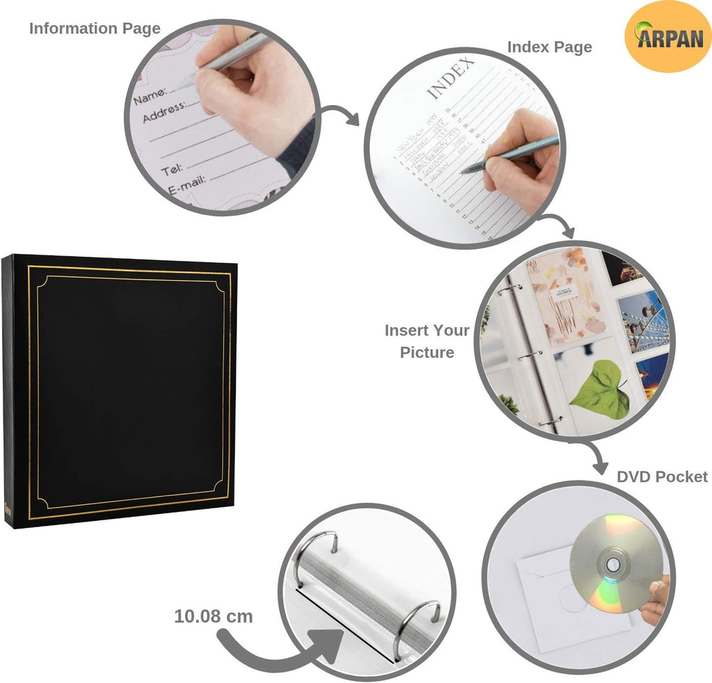 Large Slip In Photo Album Holds 500 Photos 6'' x 4'' Gold Stamp Padded Cover Black