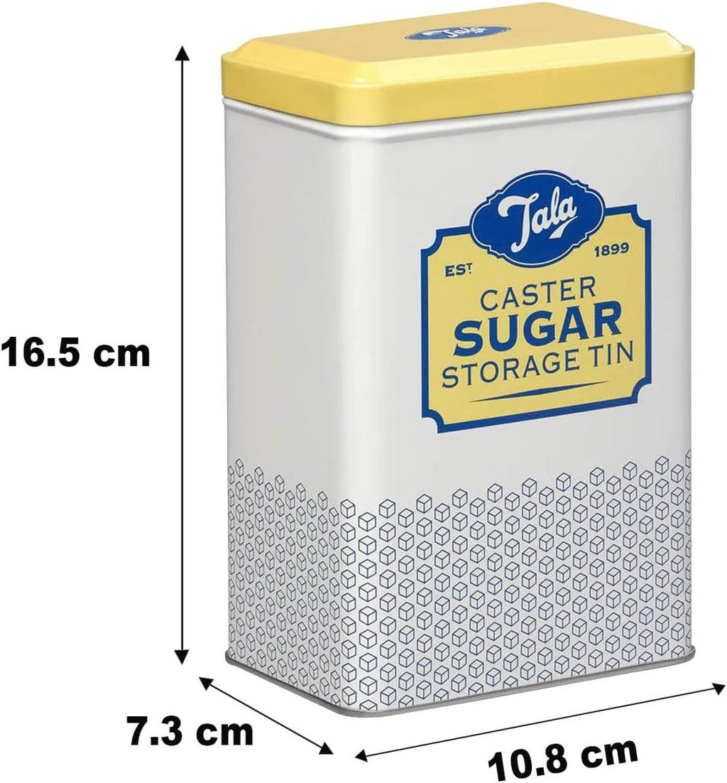 Tala Originals Storage Tin, Metal, Yellow and Cream Nostalgic Design, Holds a Full Bag of Caster Sugar (Sugar Not Included)