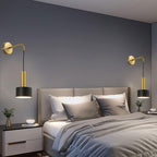 Battery Operated Wall Sconces Set Of 2, Modern No Wire Wall Lamp with Remote and led Light Bulb, Dimmable Adjustable Copper Lighting Fixture for Indoor Bedroom Bedside Decor/Living Room/Hallway
