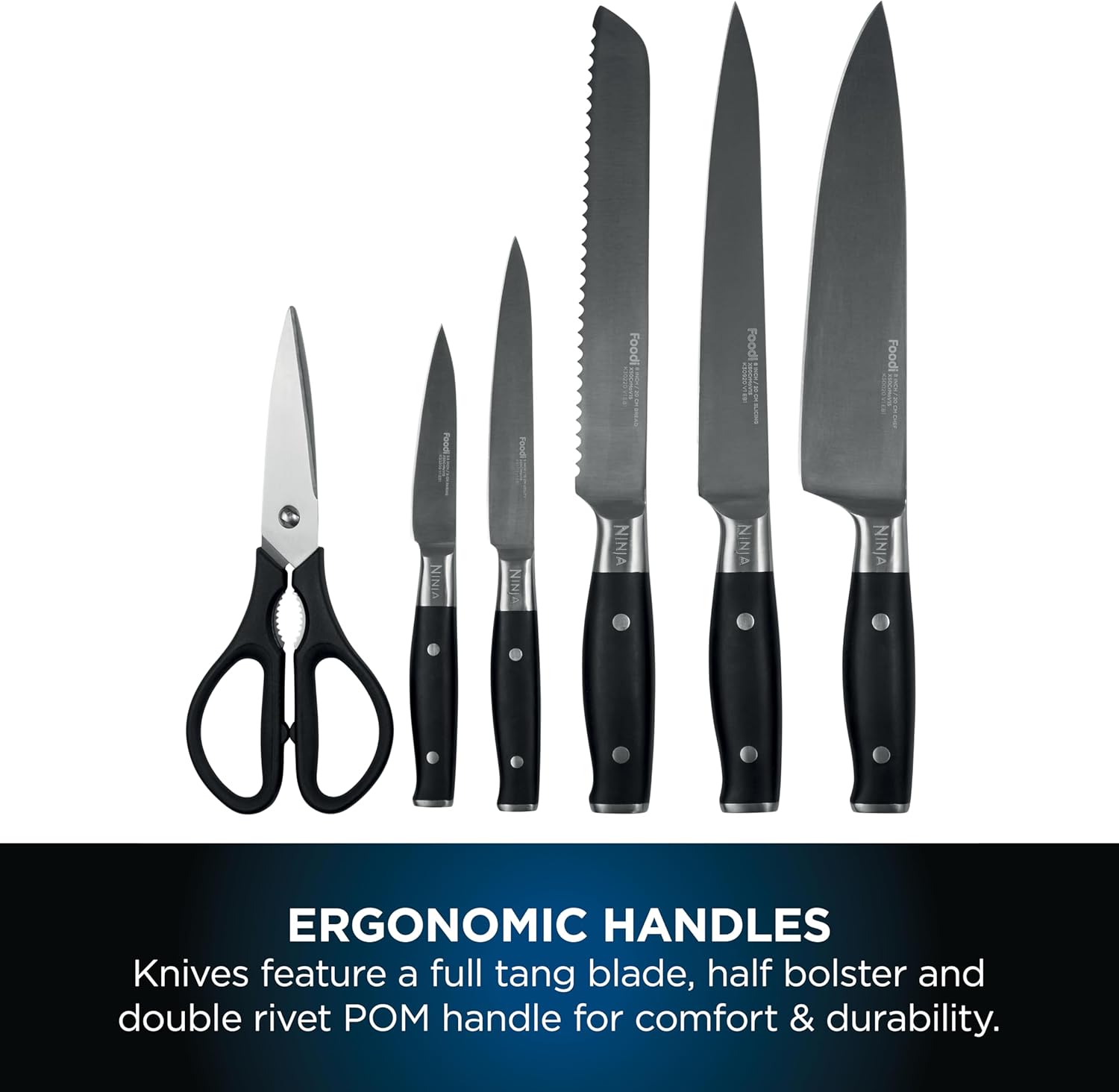 Foodi StaySharp Knife Block with Integrated Sharpener; 5 Knives and Scissors (1 pair), Sharp 6-Piece Knife Set; Chef, Bread, Slicing, Utility, Paring Knives & Scissors, Stainless Steel, K32006UK