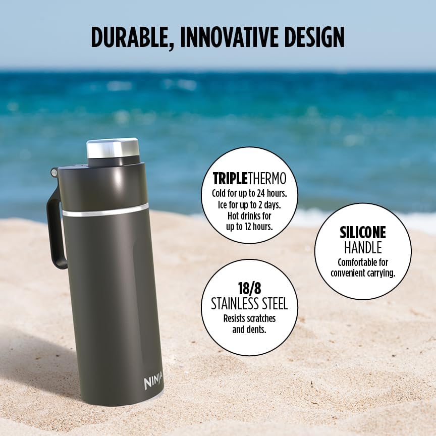 Thirsti Water Bottle and Flask 700 ML with Leak-Proof Lid, Designed for Carbonated, Hot & Cold Drinks, Ideal for Travel & Sports, Triple Insulated, Stainless Steel Bottle, Black, DW2401EUUKBK
