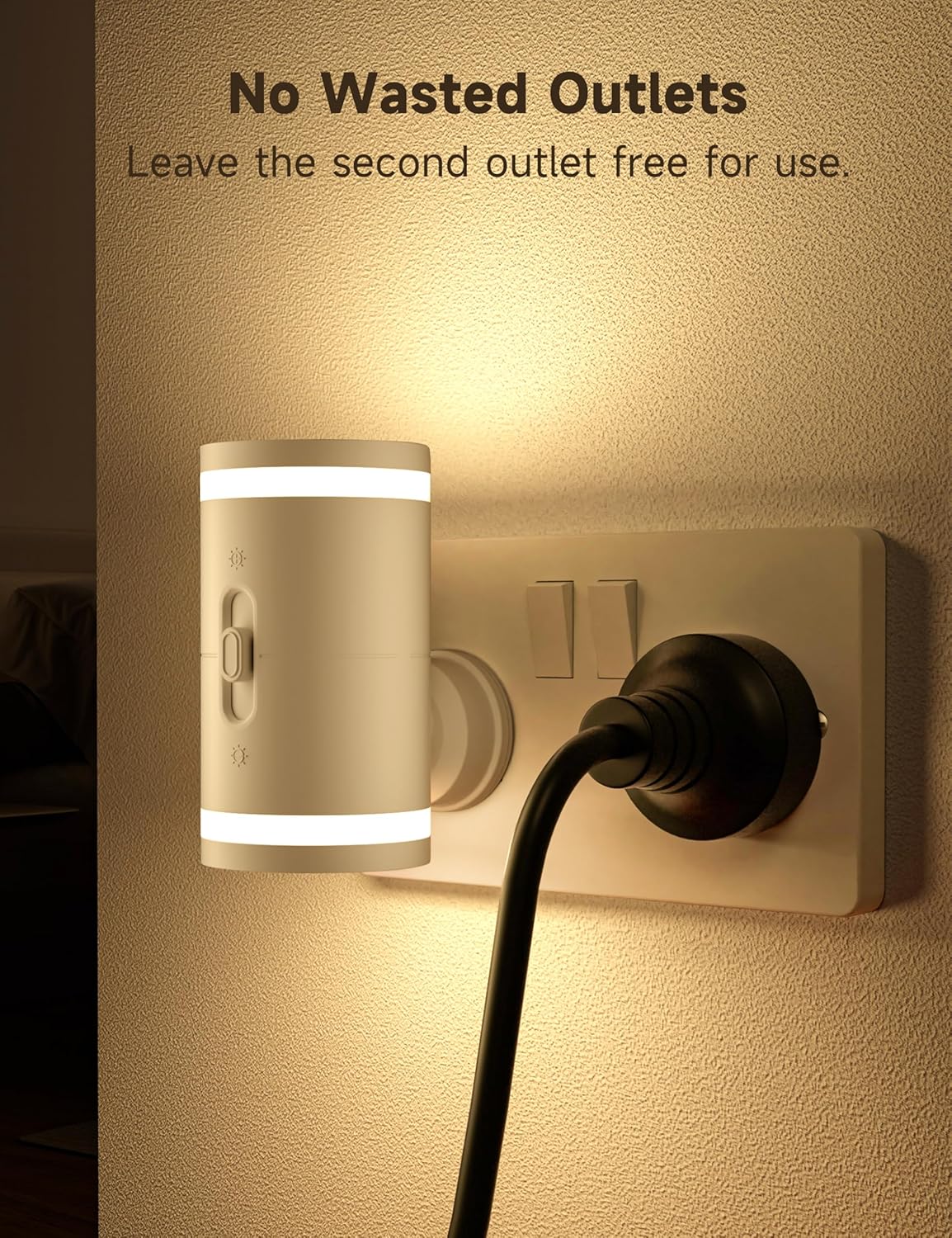 Night Light Plug in Wall, with Dusk to Dawn Photocell Sensor, 3000K Warm White, Brightness Adjustable, LED Night Light for Kid Sand Maternal, Bedroom, Hallway, Stairs, 2 Pack