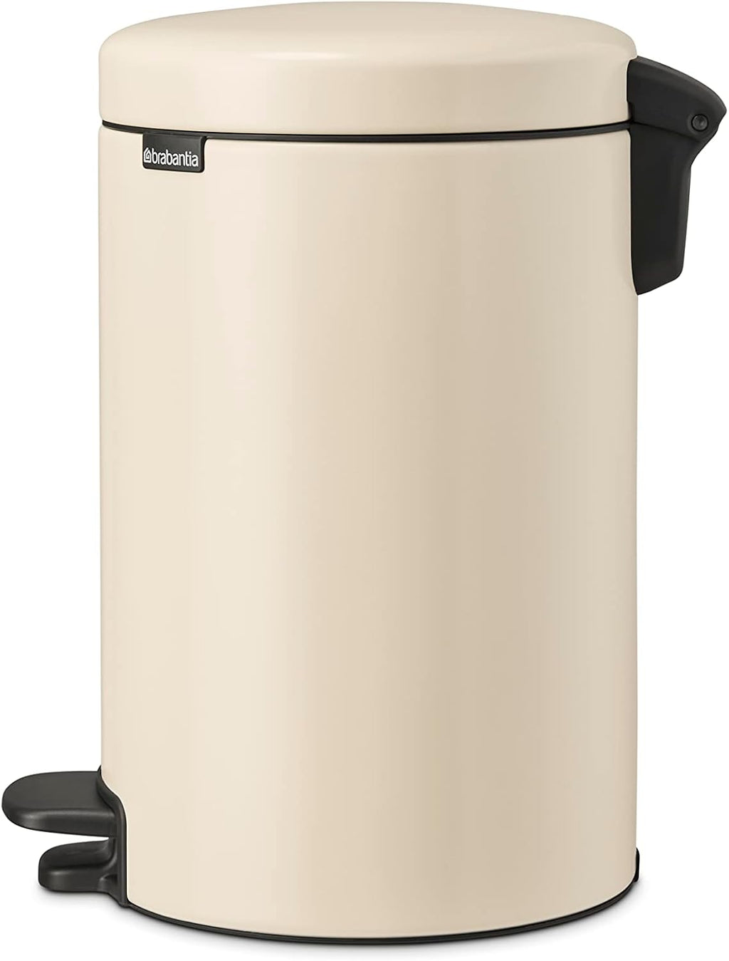 Brabantia - NewIcon Pedal Bin 12L - Medium Waste Bin for Kitchen or Bedroom - Soft Closing Lid - Light Pedal Operation - with Removable Inner Bucket - Non-Slip Base - Soft Beige - 25 x 34 x 41 cm
