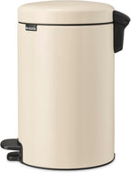 Brabantia - NewIcon Pedal Bin 12L - Medium Waste Bin for Kitchen or Bedroom - Soft Closing Lid - Light Pedal Operation - with Removable Inner Bucket - Non-Slip Base - Soft Beige - 25 x 34 x 41 cm