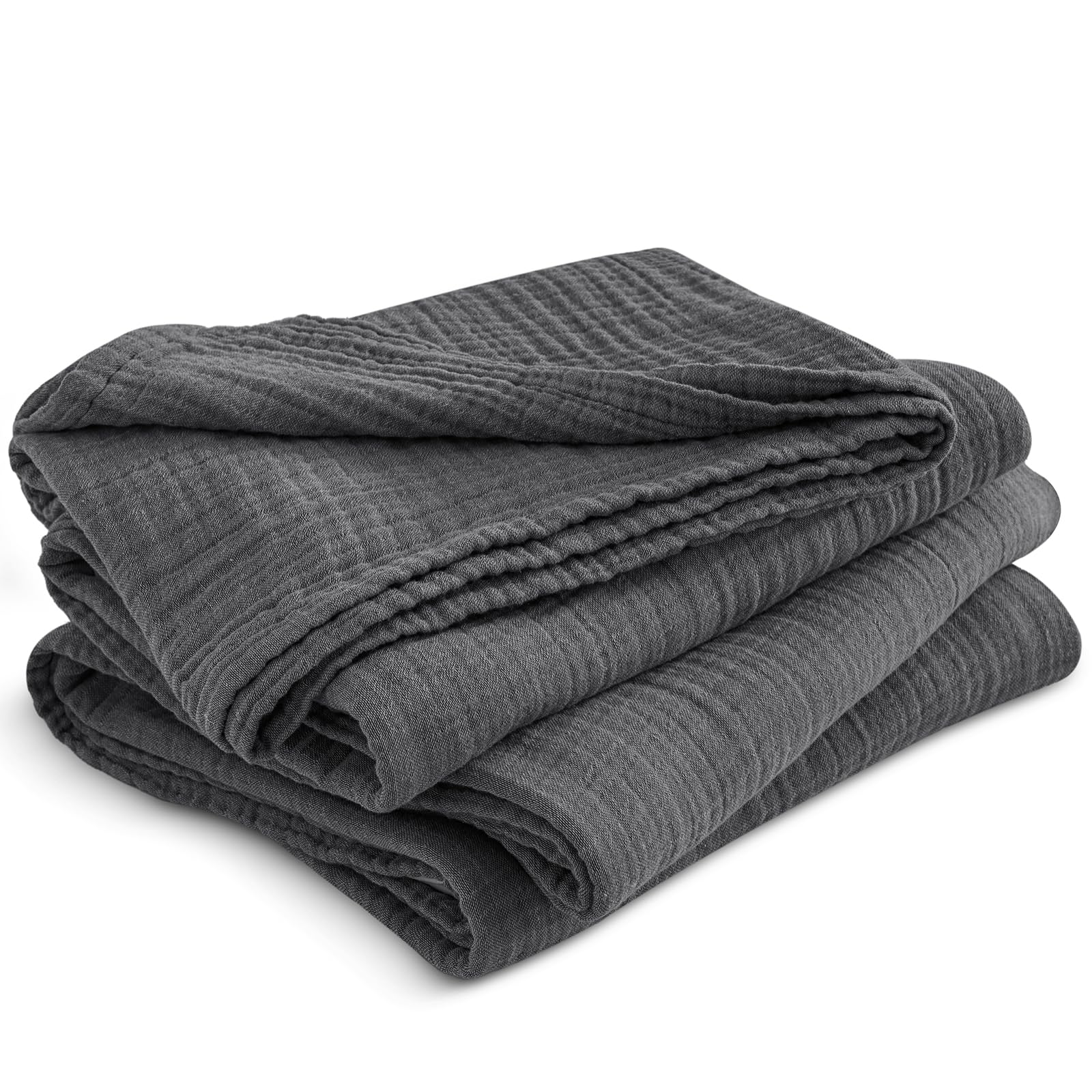 100% Cotton Muslin Throw Blanket Single Size 130x150cm, 4-Layer Ultra Soft Lightweight Breathable Gauze Blanket for Summer, Elegant Home Decoration for Couch Sofa Bed, Black Main image