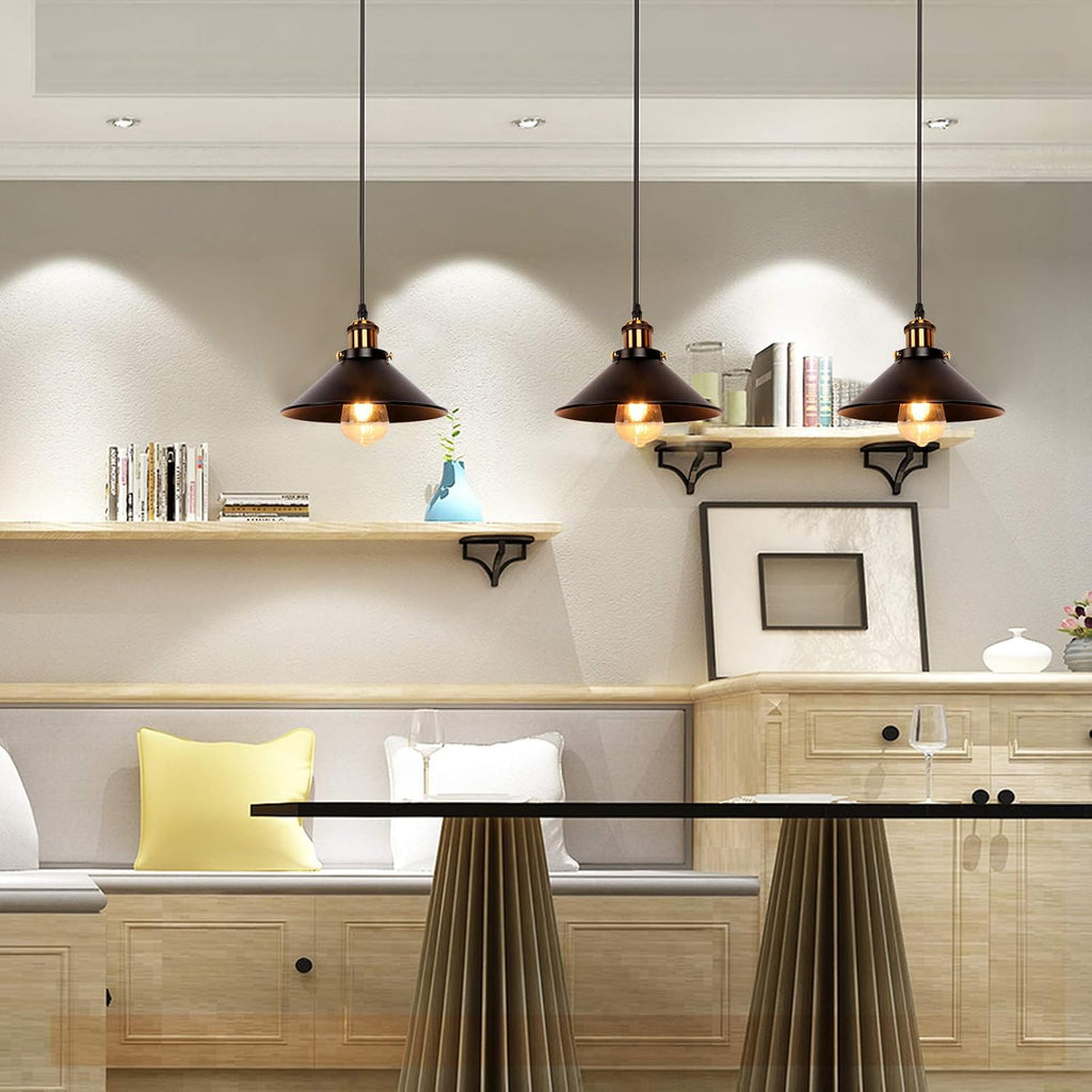 Industrial Retro Black Iron Kitchen Restaurant Bar Balcony Hanging Pendant Light (3 Pack)