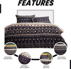 Super Soft Flannel Duvet Cover Set Quilt Bedding Covers with Pillowcases Luxurious Colourful Checked Printed Design Reversible Pattern for Comfort Sleep, Oslo Black Double
