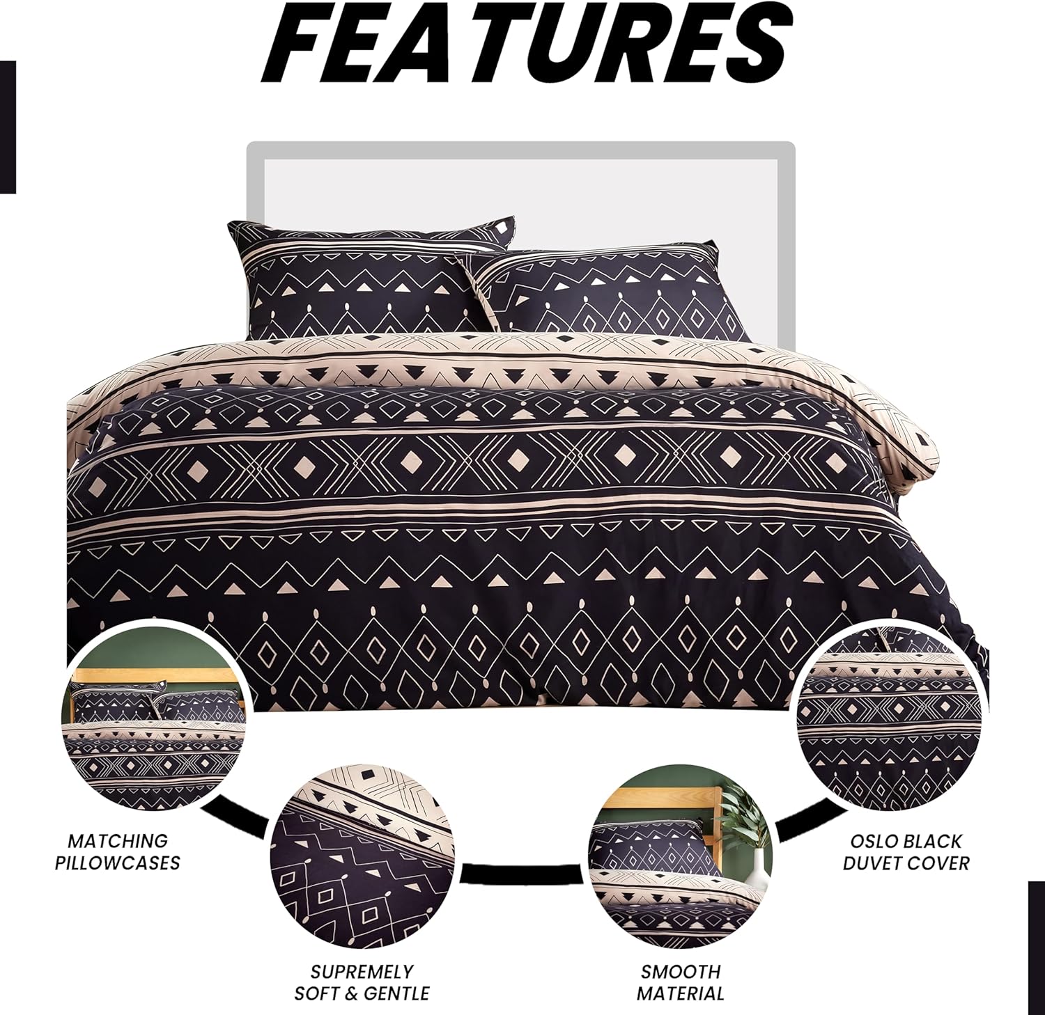 Super Soft Flannel Duvet Cover Set Quilt Bedding Covers with Pillowcases Luxurious Colourful Checked Printed Design Reversible Pattern for Comfort Sleep, Oslo Black Double