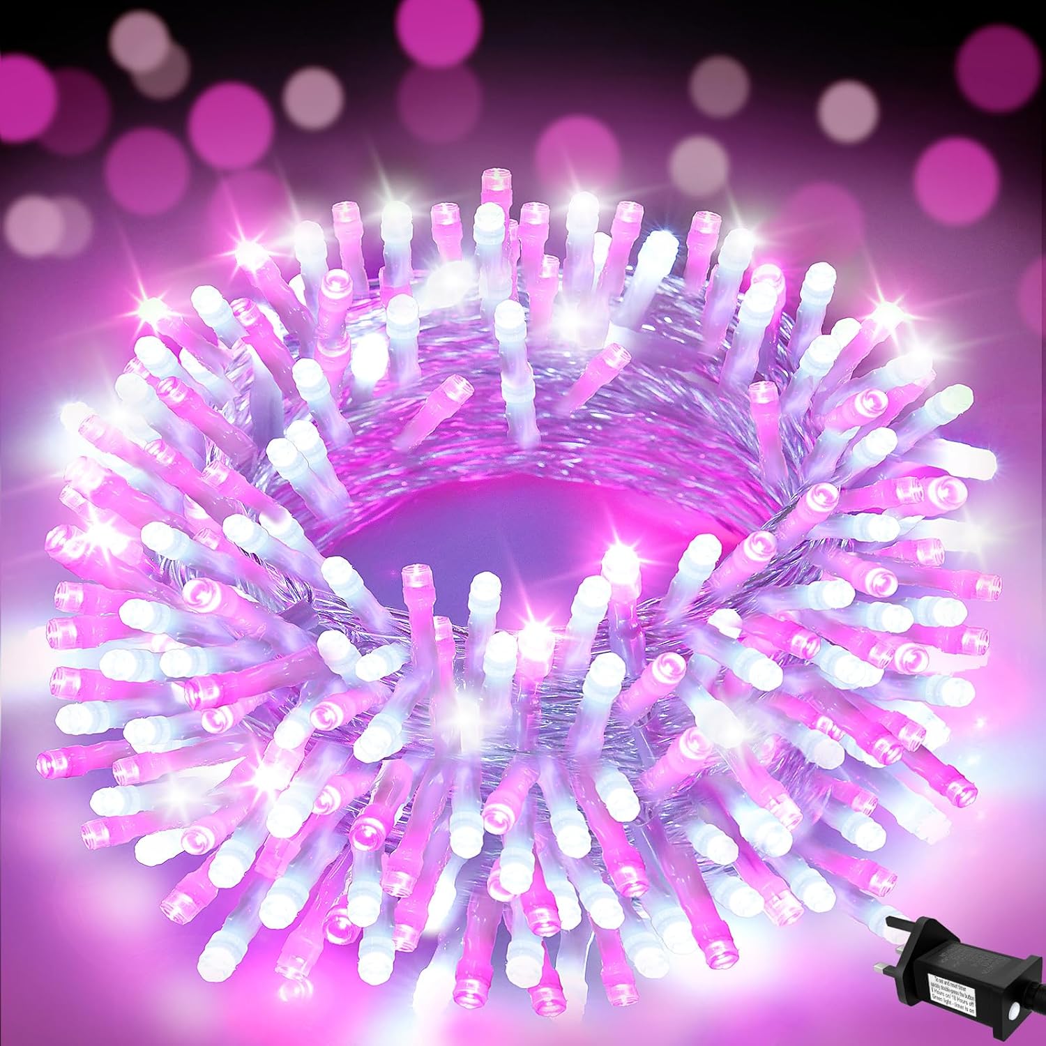 Pink Christmas Lights 200 LED Pink Fairy Lights for Bedroom 66Ft/20M with Timer IP44 Waterproof String Lights Mains Powered for Christmas Decorations, Bedroom Decor, Pink&White