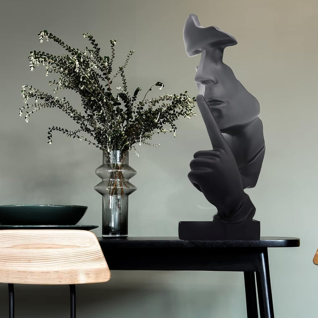 Thinker Statue, Silence is Gold Abstract Art Sculpture, Ponder Statue, Creative Resin Figurine, Modern Home Ornament, Decoration for Home Room Study Office Table Shelf (Black)