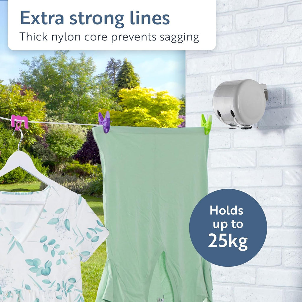 Retractable Duo Reel Washing Line, Grey, 2x15m, packaging may vary