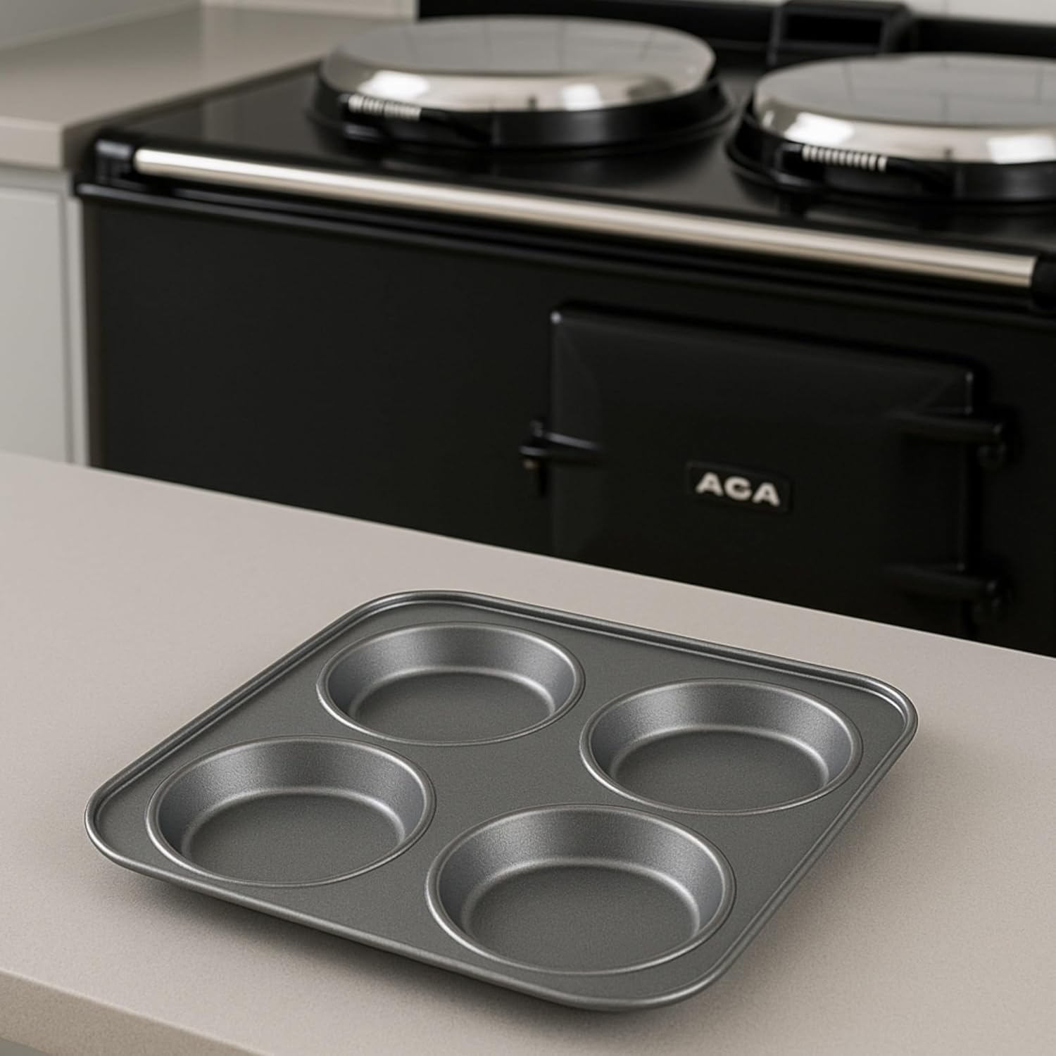 Chabrias Ltd UK-Made 2-Pack Yorkshire Pudding Tray, 4-Cup “Giant” – Carbon Steel, Long-Life Non-Stick, Even-Bake, Easy-Release, Oven-Safe – Perfect Crispy Rims, 23 cm