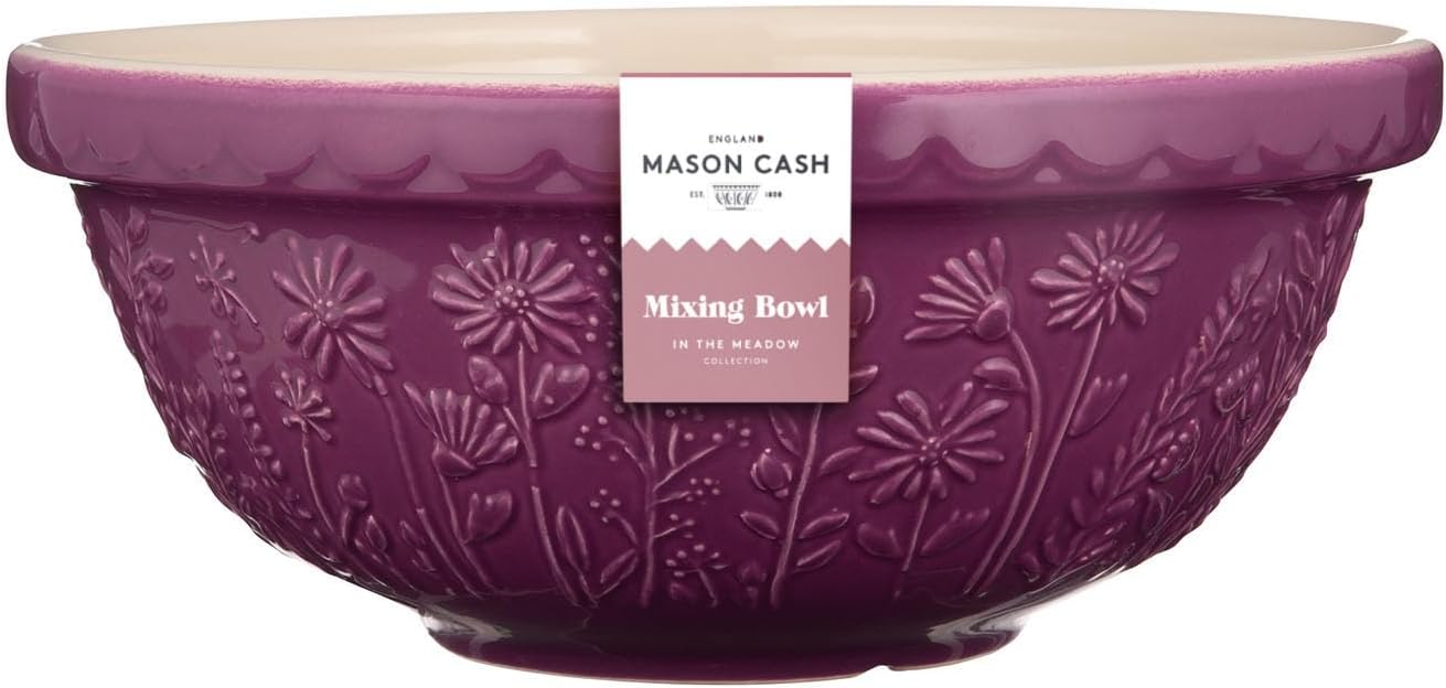 in The Meadow Size 18 Mixing Bowl 26cm | 2.7 Litre Floral Embossed Earthenware Bowl for Dough, Pastry & Cake Mixes | Dishwasher Safe