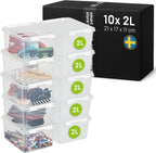 Store - 10x Plastic Storage Box with Lid Classic 2L (21x17x11cm) |Storage Drawers|Food-Safe Material|Kitchen & Organisation|BPA-Free|Durable Container for Home & Office|10-Year Warranty