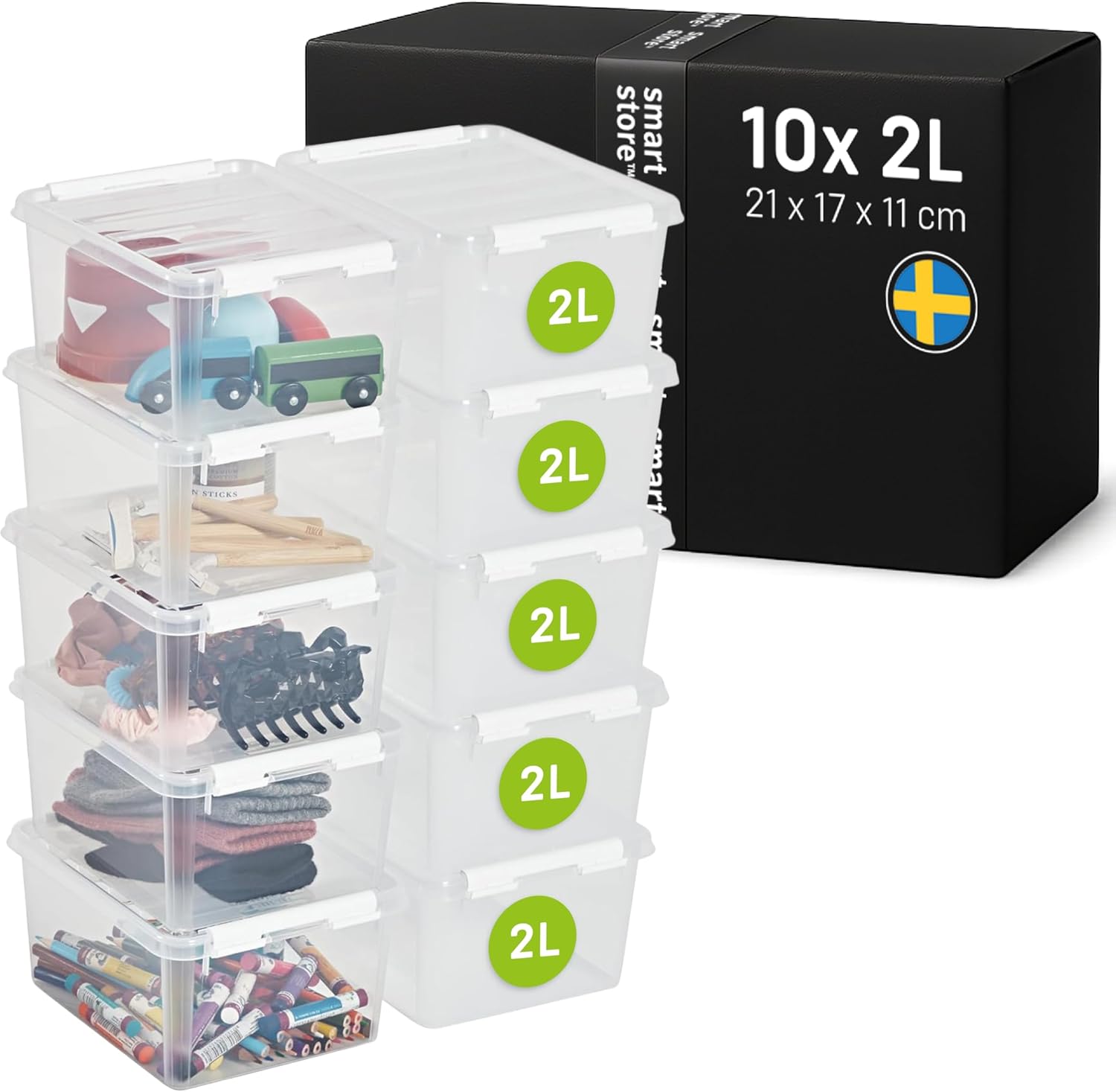 Store - 10x Plastic Storage Box with Lid Classic 2L (21x17x11cm) |Storage Drawers|Food-Safe Material|Kitchen & Organisation|BPA-Free|Durable Container for Home & Office|10-Year Warranty