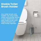 Santorini Toilet Brush & Holder for Bathroom, Flexible Toilet Bowl Plastic Brush Head for Deep Cleaning, Compact Size, Elegant Design – Chrome