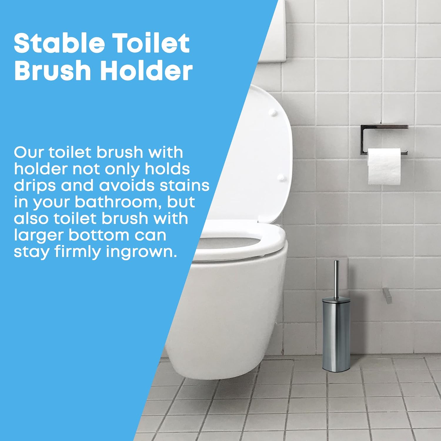 Santorini Toilet Brush & Holder for Bathroom, Flexible Toilet Bowl Plastic Brush Head for Deep Cleaning, Compact Size, Elegant Design – Chrome
