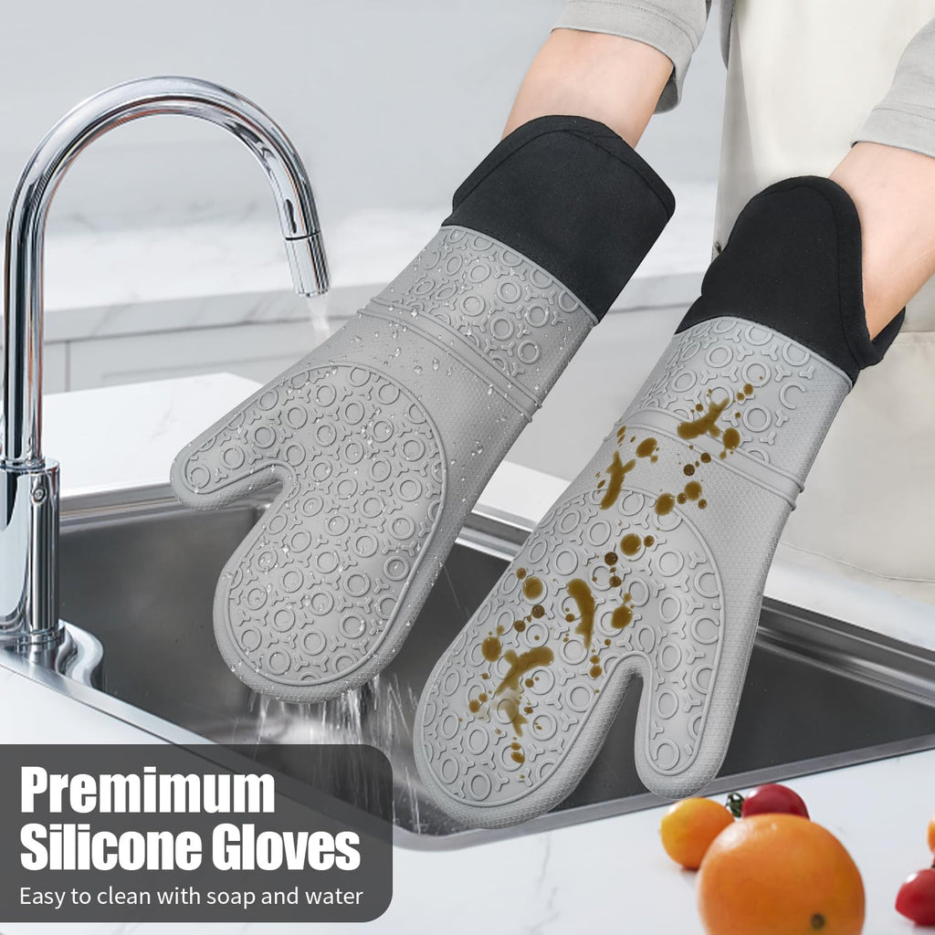 Oven Gloves, Sopito Set of 6 Silicone Oven Mitts 446°F Heat Resistant with Pot Holders for Kitchen Baking Grilling Microwave, Grey