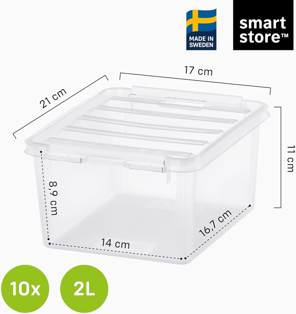 Store - 10x Plastic Storage Box with Lid Classic 2L (21x17x11cm) |Storage Drawers|Food-Safe Material|Kitchen & Organisation|BPA-Free|Durable Container for Home & Office|10-Year Warranty