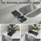 Sink Organizer for Kitchen, Kitchen Sink Organiser with Automatic Drain Tray with Two Sponge Holders, Sponge Holder