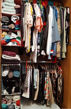 Hanging Closet Organizer for Clothes Sweaters Advanced cloth 4 shelves Hanging Wardrobe Storage Shelves, Beige Check Washable(31.5 * 12 * 12 inch)