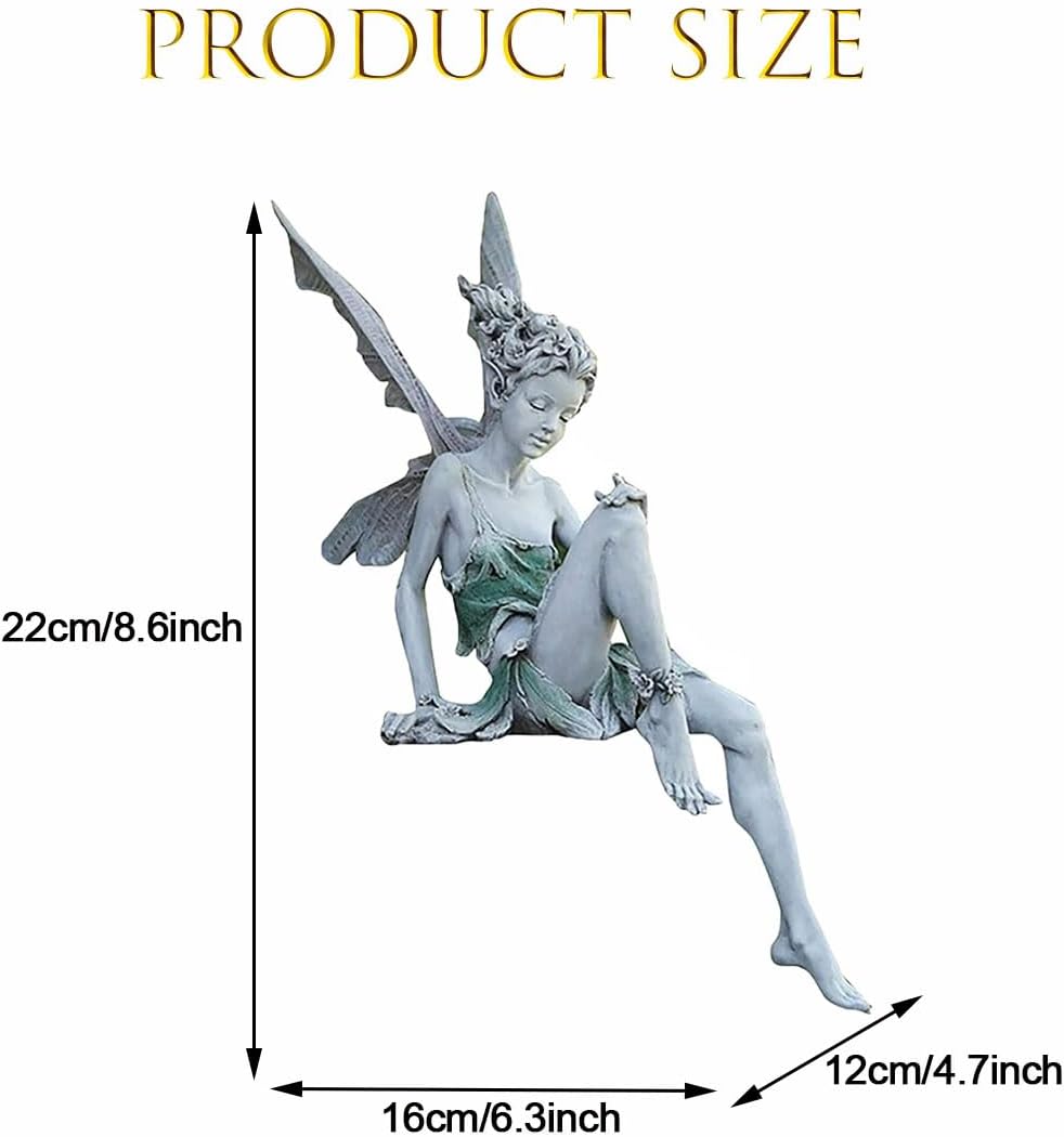 22cm Resin Sitting Fairy Statue With Wings - Garden Ornament, Miniature Sculpture for Outdoor, Patio Secondary image