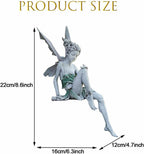 22cm Resin Sitting Fairy Statue With Wings - Garden Ornament, Miniature Sculpture for Outdoor, Patio