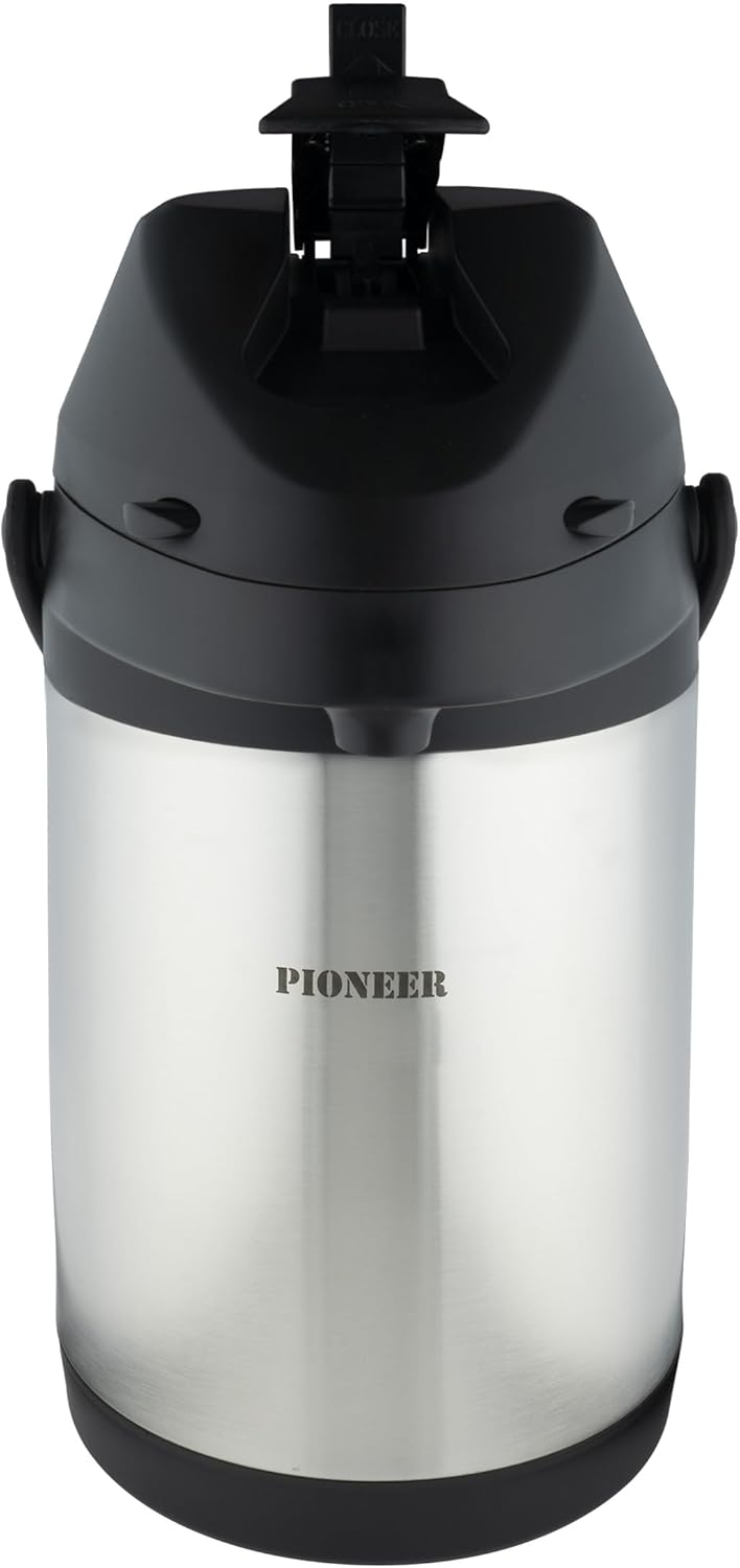 3.0L Stainless Steel Lever Airpot, Leakproof Flask for Hot and Cold Drinks, Easy Pump Drink Dispenser for Events, Silver