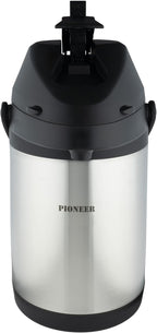 3.0L Stainless Steel Lever Airpot, Leakproof Flask for Hot and Cold Drinks, Easy Pump Drink Dispenser for Events, Silver