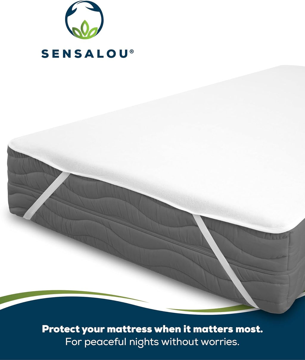 Sensalou Waterproof Mattress Protector 80x200 cm – Single Bed Mattress Cover with Elastic Corner Straps, Soft Terry Surface, Hypoallergenic, Breathable, Washable at 95°C, Quiet Sleep, 1-Pack