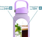 OMNIA Vacuum Insulated Stainless Steel Water Bottle, 2 Lids (Straw & Spout) Leakproof, BPA-Free, Reusable Flask, Hot & Cold Thermos for Sports, Gym, Travel, Outdoors (Gradient Purple, 750ML)