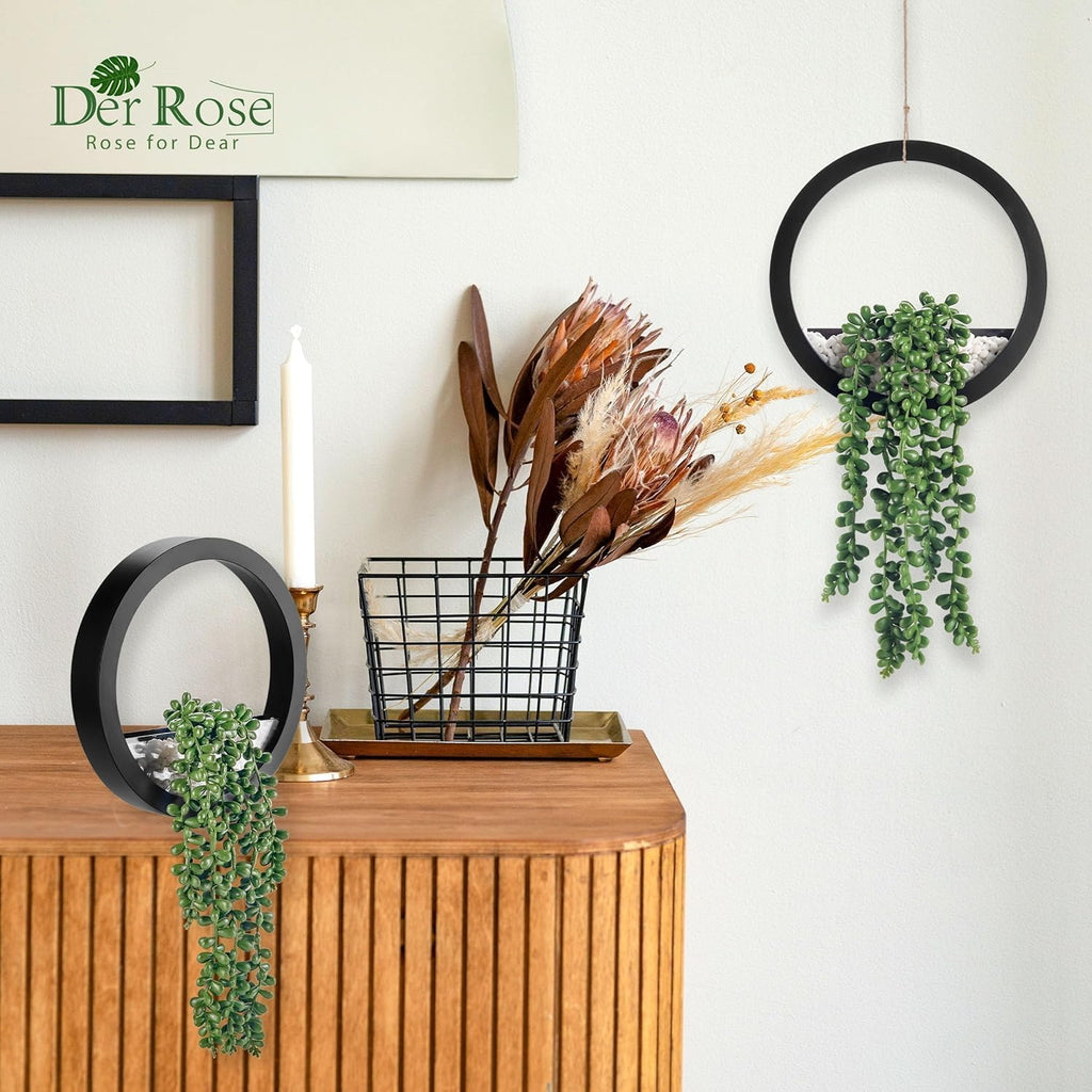 2 Pack Fake Plants Hanging Artificial Succulents Plants in Black Pots for Living Room Bathroom Accessories Boho Wall Decor