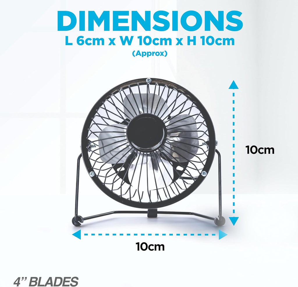 4 Inch USB Desk Fan, Mini Portable, Single Speed, Black, Compact Personal Cooling Fan for Office Travel (SUSBBLKWFAN1PKB4)