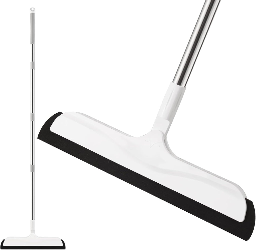 Floor Squeegee with Long Handle(50IN), Extendable Foam Squeegee Mop for Wet Room, Squidgy Shower Cleaner, Handled Floors Sweeper Water Wiper for Bathroom Kitchen Pool Pet Hair