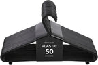 Coat Hangers, 50 Pack, Black | Adult Plastic Clothes Hangers for Clothes | Durable & Lightweight | Non-Slip, Space-Saving Design for Shirts, Jackets, Trousers & More (50 Pack)