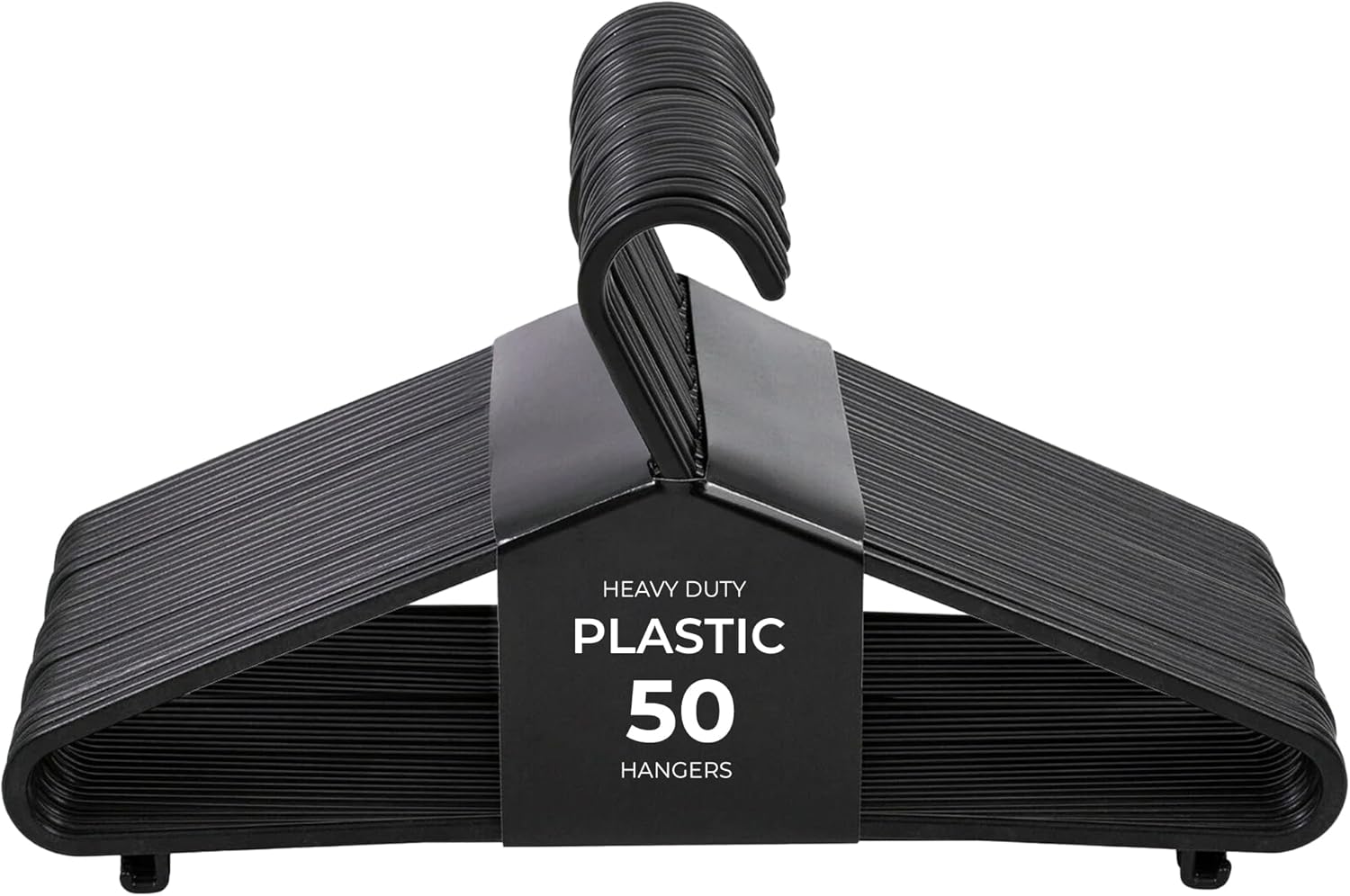Coat Hangers, 50 Pack, Black | Adult Plastic Clothes Hangers for Clothes | Durable & Lightweight | Non-Slip, Space-Saving Design for Shirts, Jackets, Trousers & More (50 Pack)