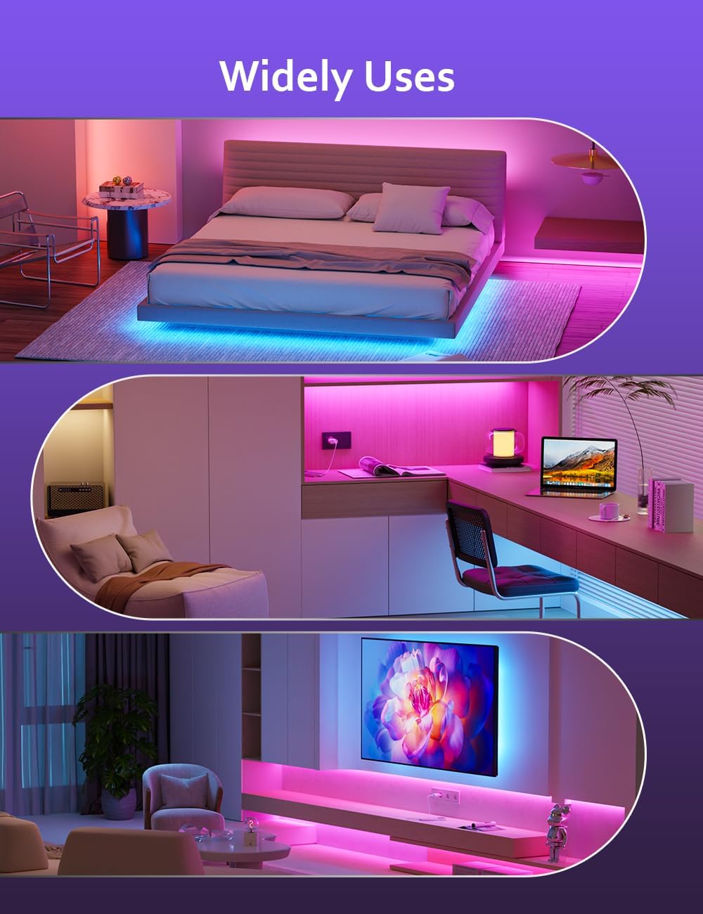 HOVVIDA LED Strip Light Lights 10M, 1x10M, 30 LEDs/Meter, 24V RGB LED Strip Light, 300 LEDs, APP and Remote Control, Music Mode, Timer Mode, LED for Bedroom, Living Room, Kitchen, Party