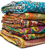 Estationeryhouse Indian Vintage patchwork Kantha Quilt Handmade Throw Reversible Blanket Bedspread Cotton Fabric BOHEMIAN quilt (85x55 inch)