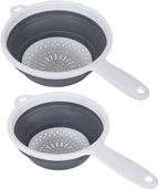 518406 Pop & Store 2 Pack Collapsible Food Colander with Handle, Set Includes 16.5cm & 24cm, White and Grey, Plastic