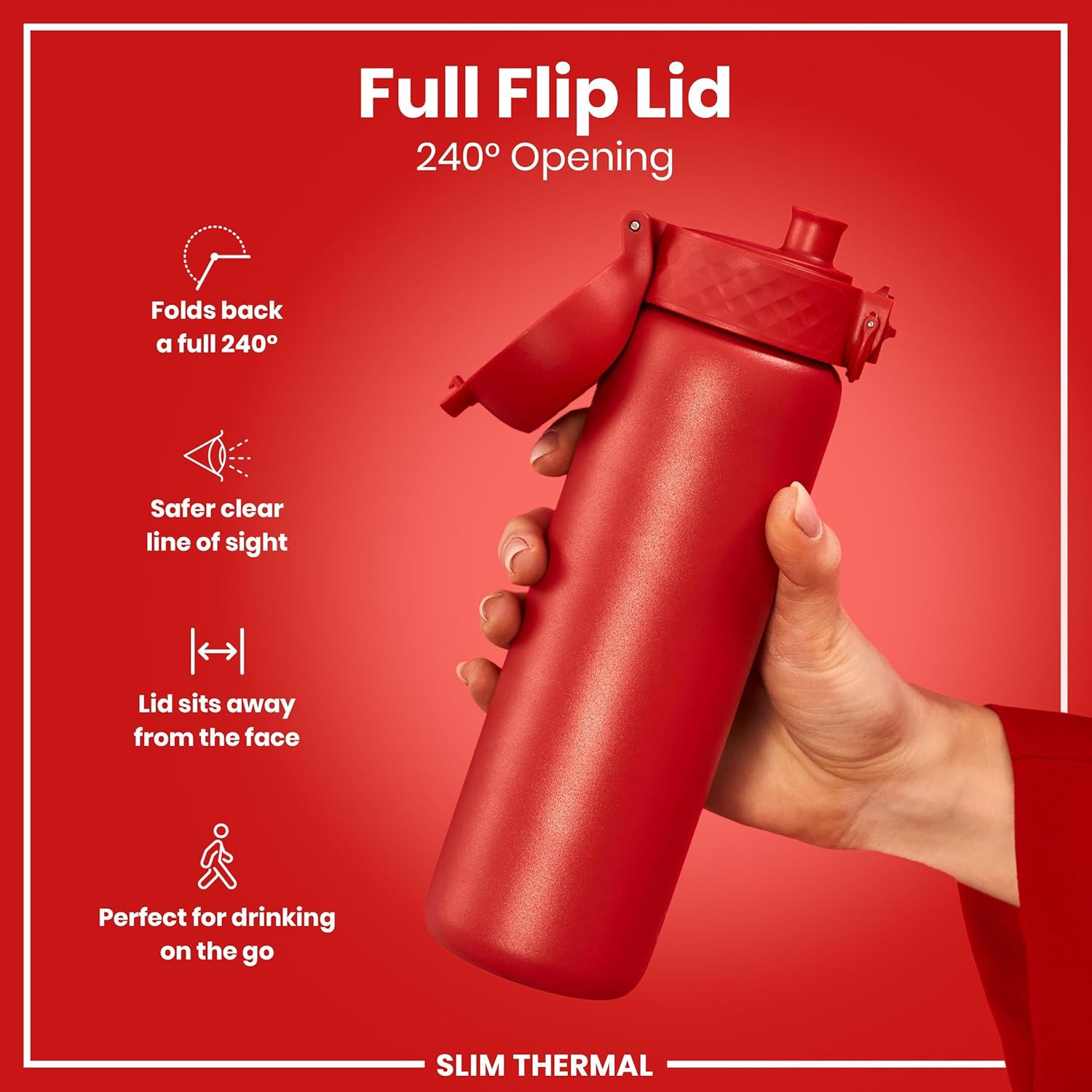 ION8 Vacuum Insulated Steel Water Bottle, 500 ml/17 oz, Leak Proof, Easy to Open, Secure Lock, Dishwasher Safe, Fits Cup Holders, Carry Handle, Scratch Resistant, Metal Water Bottle