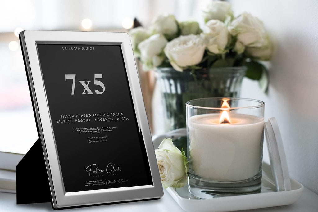 Silver Plated Photo Frame Picture Frame Plain Satin Finish and Tarnish Protected for Wedding Picture or Family Photos (7x5)