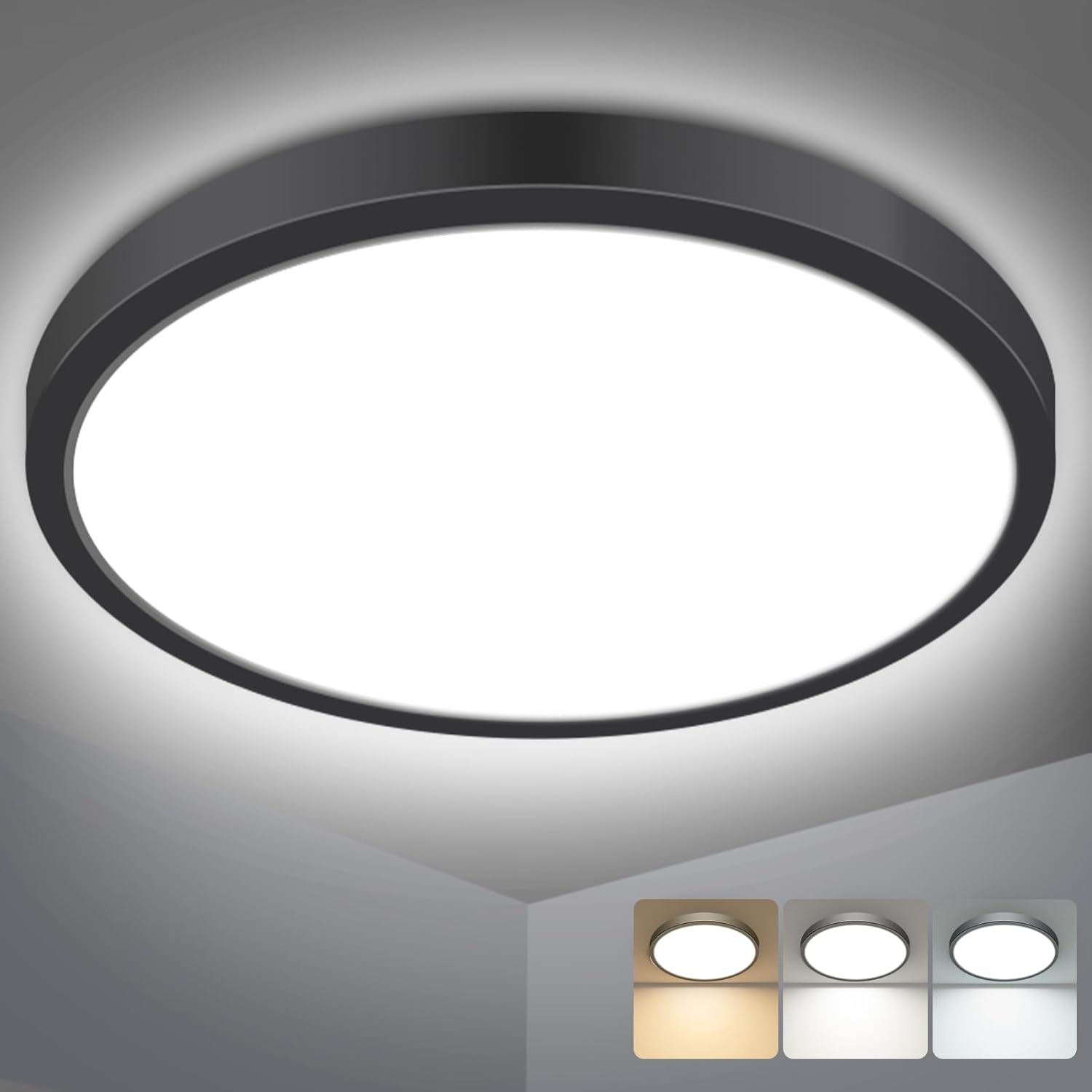 Bathroom Light, 3000K/4000K/6500K 3 Color Temperature, Waterproof IP54, Small, Round, Modern, Flush Ceiling Light for Bathroom, Kitchen, Bedroom, Hallway and More Main image
