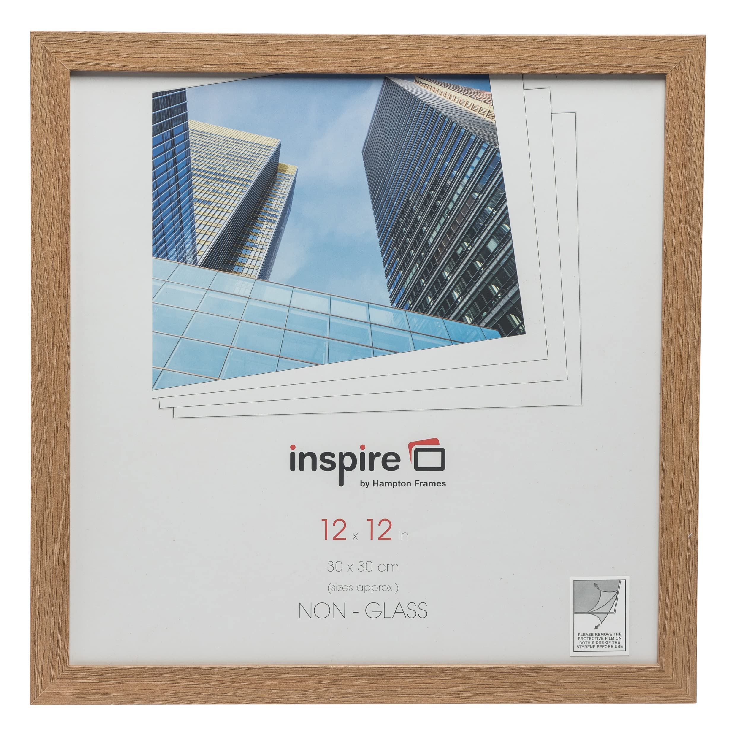 Square Picture Frame 30x30cm Oak Effect Pack of 1, Acrylic Front, MDF, Wall Mount, Portrait or Landscape, For Posters Certificates Photos Main image