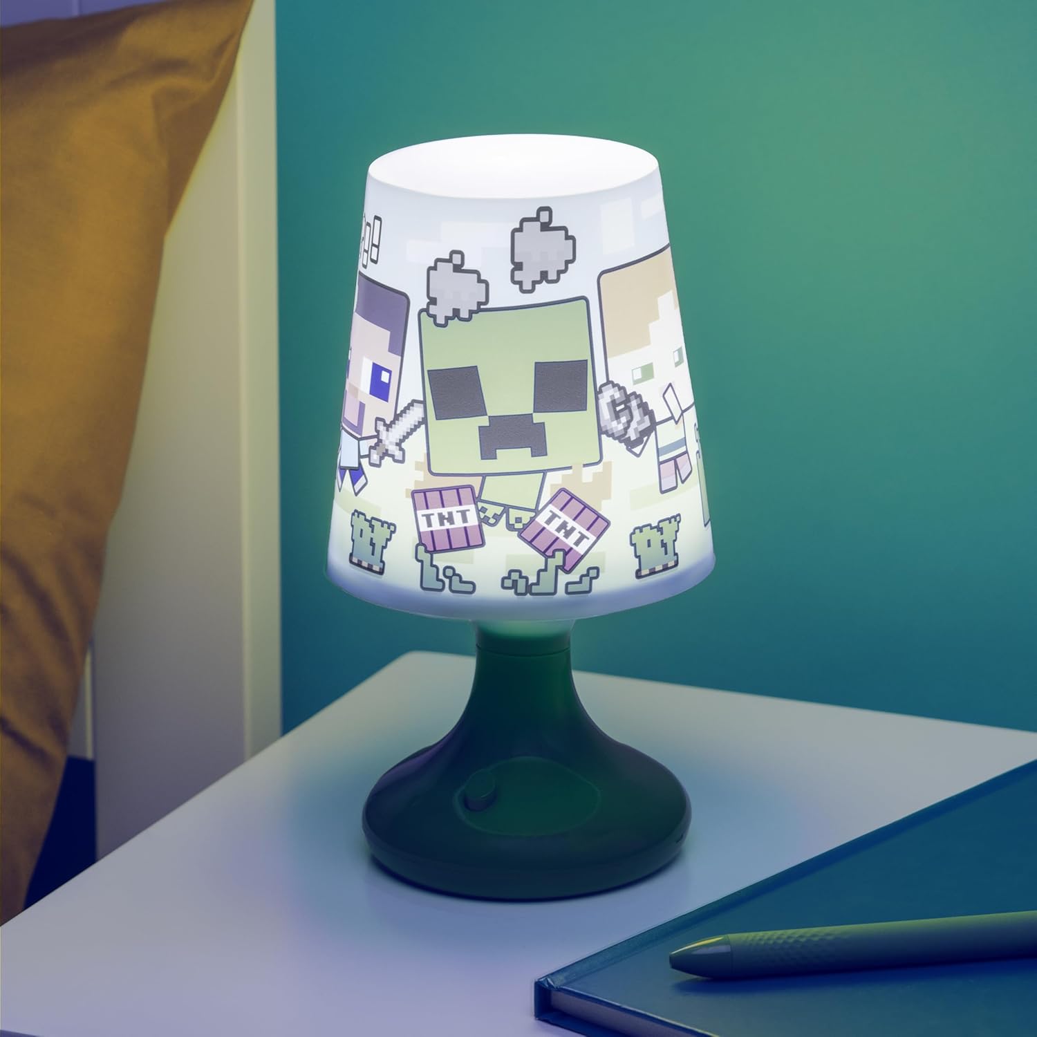 Paladone Minecraft Colour Phasing Table Lamp, Officially Licensed RGB LED Night Light for Kids and Gamers, Pop Culture and Gaming Merchandise