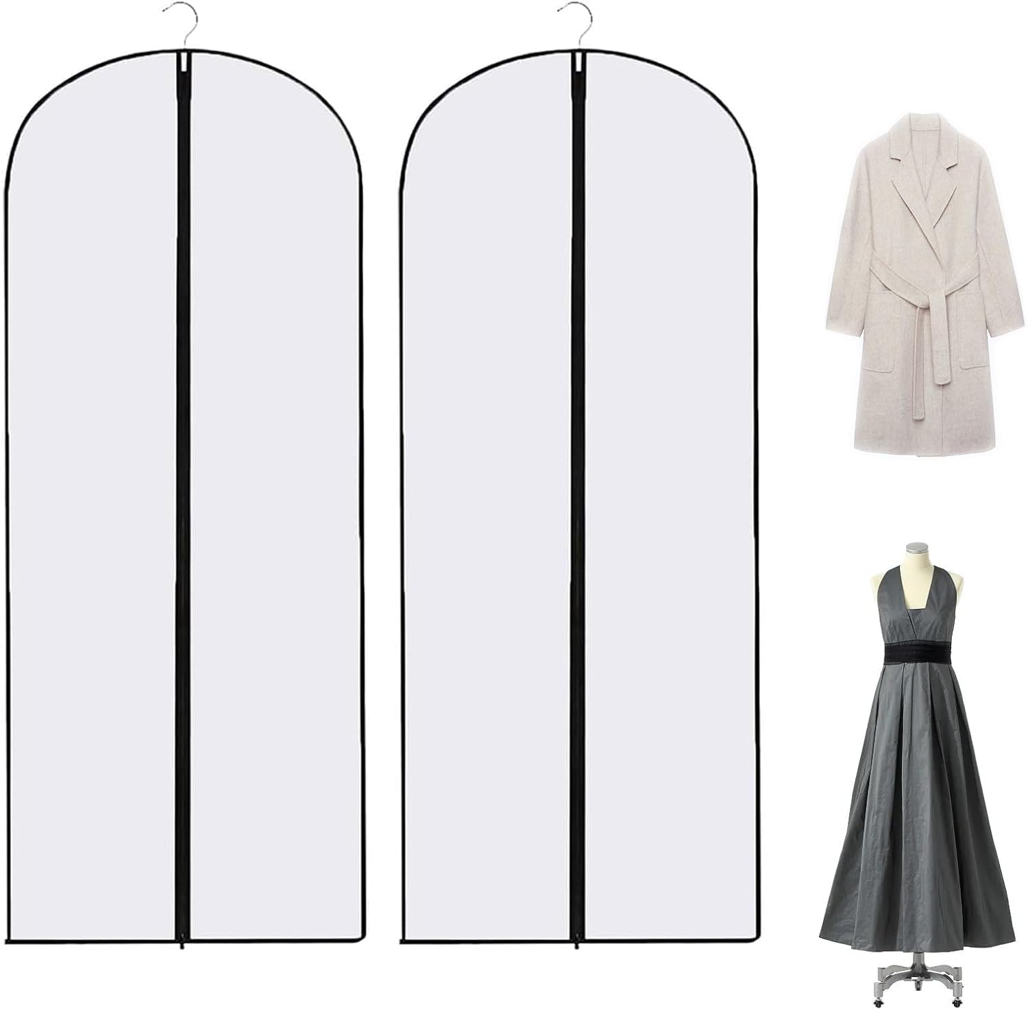 2PCS Dress Bags Covers Long Garment Covers Bag Dress Bag Long Dress Bags Covers Translucent with Zip Waterproof Dustproof Dress Covers Garment Bags Full Length(60 * 140cm) Main image