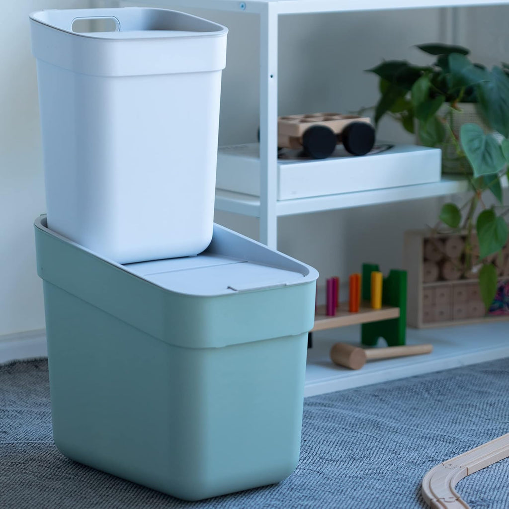 Curver Ready to Collect 100% Recycled 20L Kitchen Accessories Recycling Lift Top Bin Green with Light Grey Lid