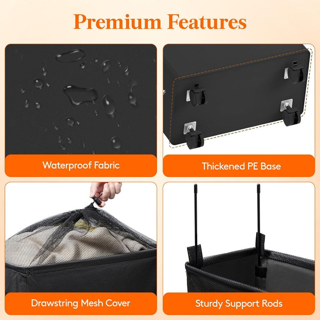 Lifewit Slim Rolling Laundry Basket with Wheels, 75L Collapsible Tall Laundry Basket with Handles, 2 Packs Narrow Laundry Room Organization for Laundry Room Dorm Bathroom Bedroom, Black