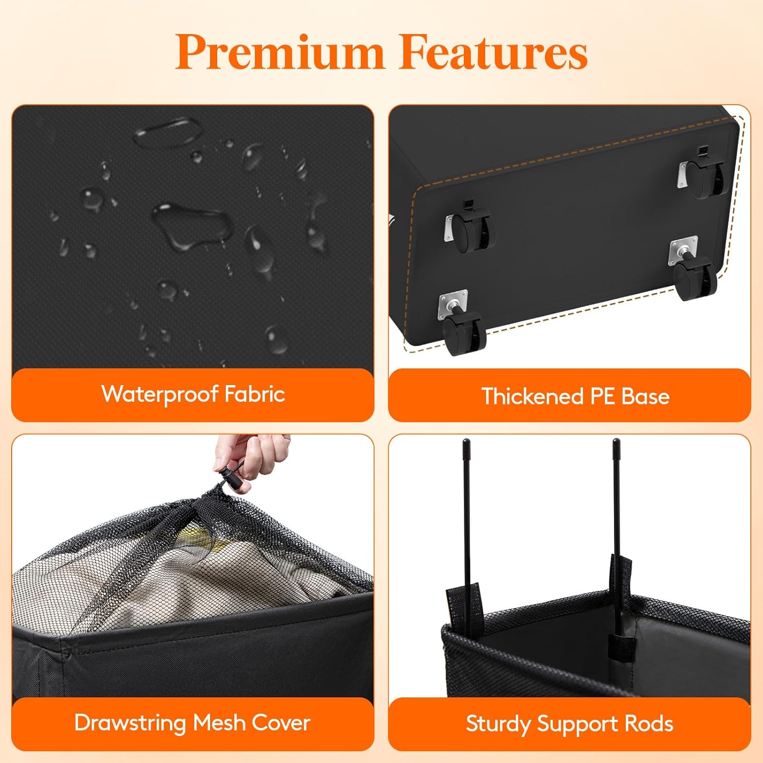 Lifewit Slim Rolling Laundry Basket with Wheels, 75L Collapsible Tall Laundry Basket with Handles, 2 Packs Narrow Laundry Room Organization for Laundry Room Dorm Bathroom Bedroom, Black